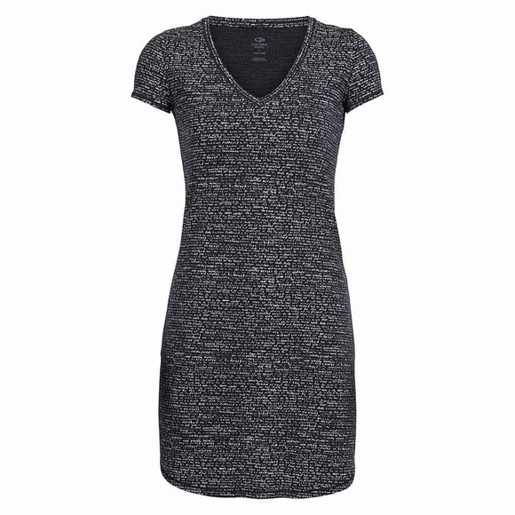 Icebreaker Dresses & Skirts - Icebreaker Sz L Yanni Black Writing Print Merino Wool Dress